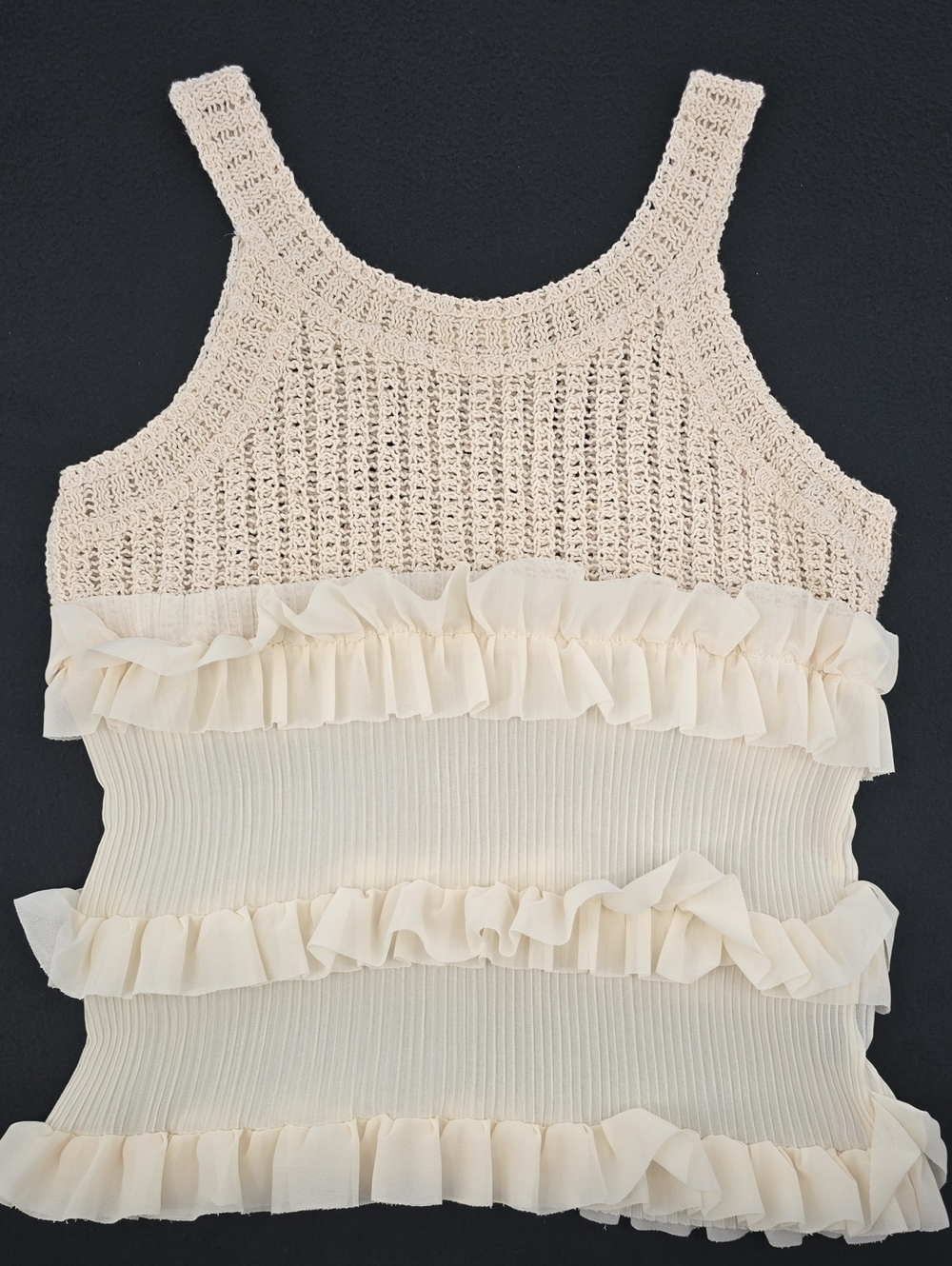 POL Clothing Whimsical Bohemian Ruffle Crochet Tank Top (Style SMC161)